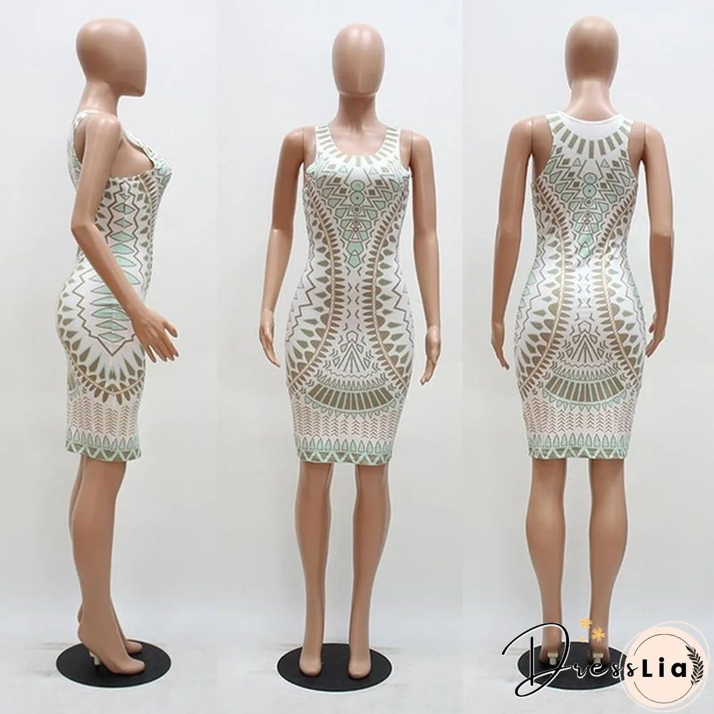 Sexy Ladies Stamp Vest Dress Prom Dress Slim Sexy Nightclub Dress