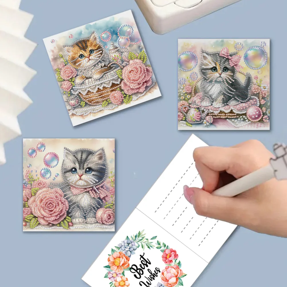 6Pcs 5D DIY Cat Diamond Painting Greeting Card Craft for Friend Family Lover