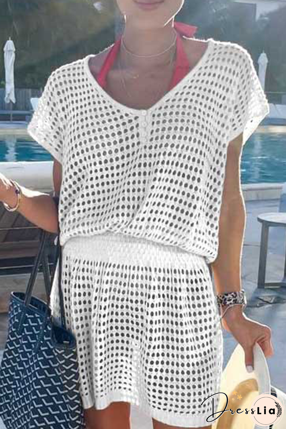 Casual Solid Mesh V Neck Waist Skirt Dresses(5 colors)