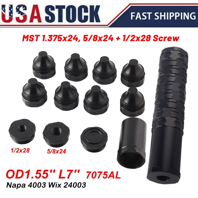 USA STOCK 7'L 1.55'' OD Dodecagonal Full Aluminum Fuel Filter Modular Solvent Trap Cleaning kit Tube 8pcs Stainless Steel Radial Cups MST 1.375x24, 5/8x24 + 1/2x28 Screw