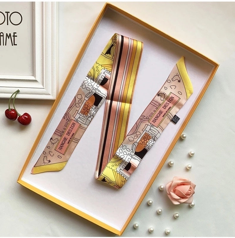 Women’s Minimalist Classic Style Color Block Satin Printing Silk Scarf