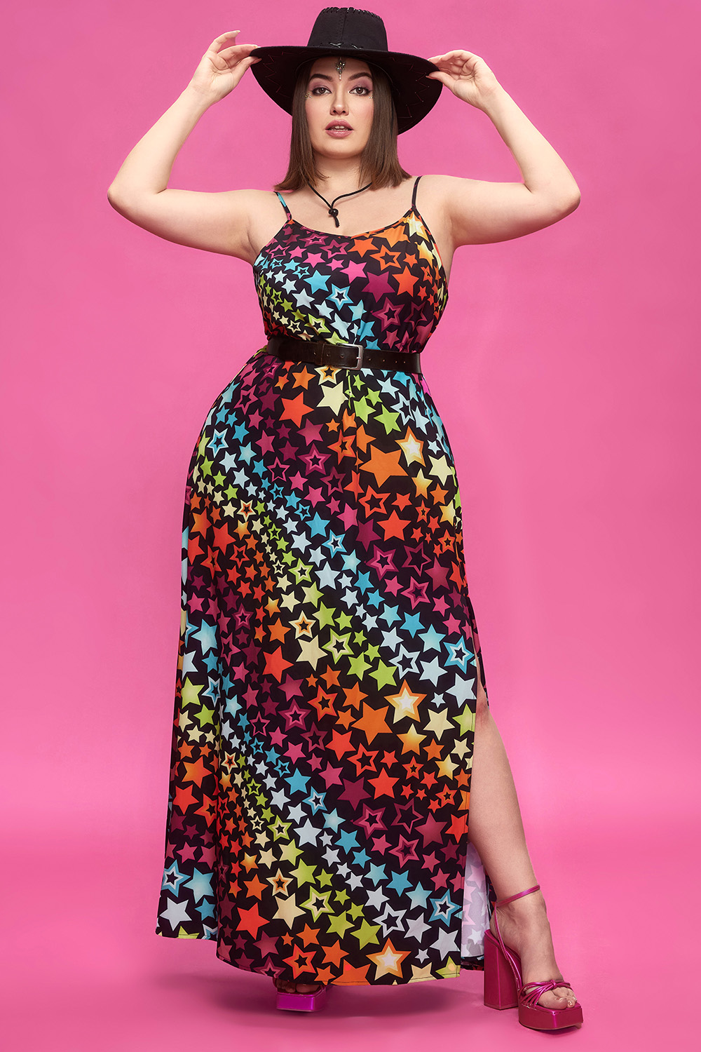 Design Plus Size Party Multicolor V Neck Split Maxi Dresses [Pre-Order]