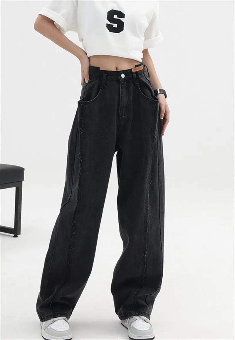 Brownm Rise Wide Leg Baggy Jeans