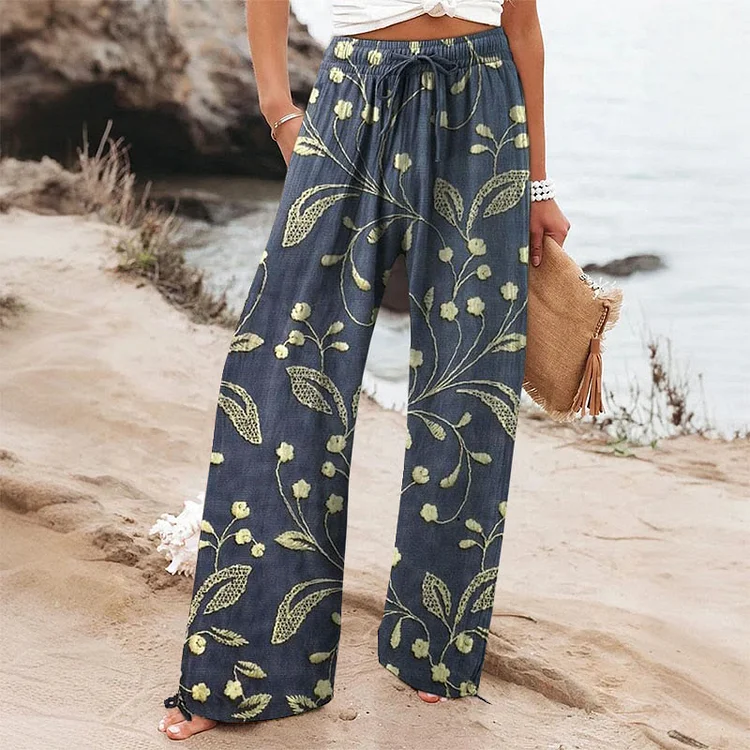Retro Floral Printed Wide-leg Casual Pants