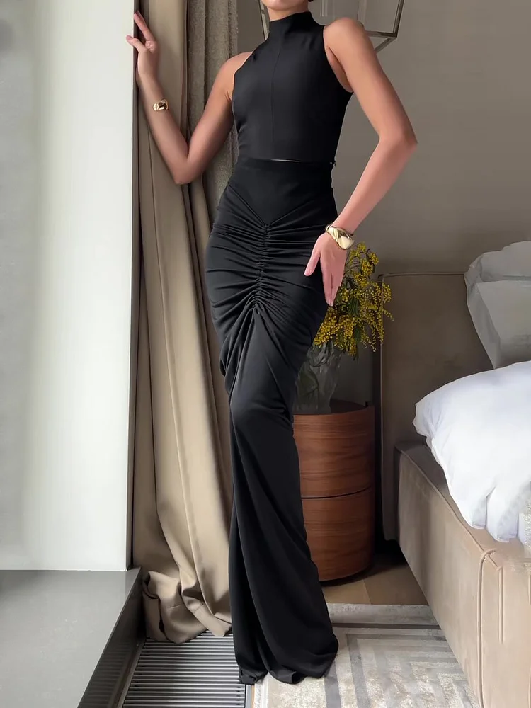 Sleeveless Top & Shirred Skirt Set