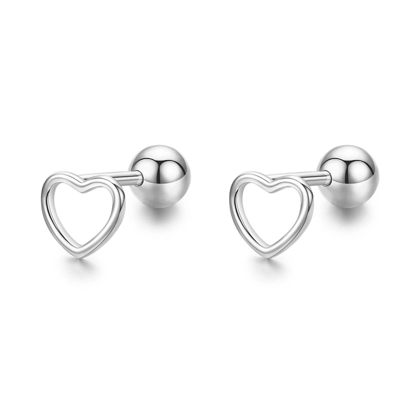 1 Pair 925 Sterling Silver Star Heart Shape Ear Studs