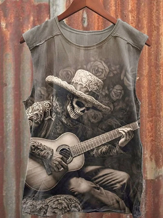 Unisex Vintage Western Art Print Casual Vest