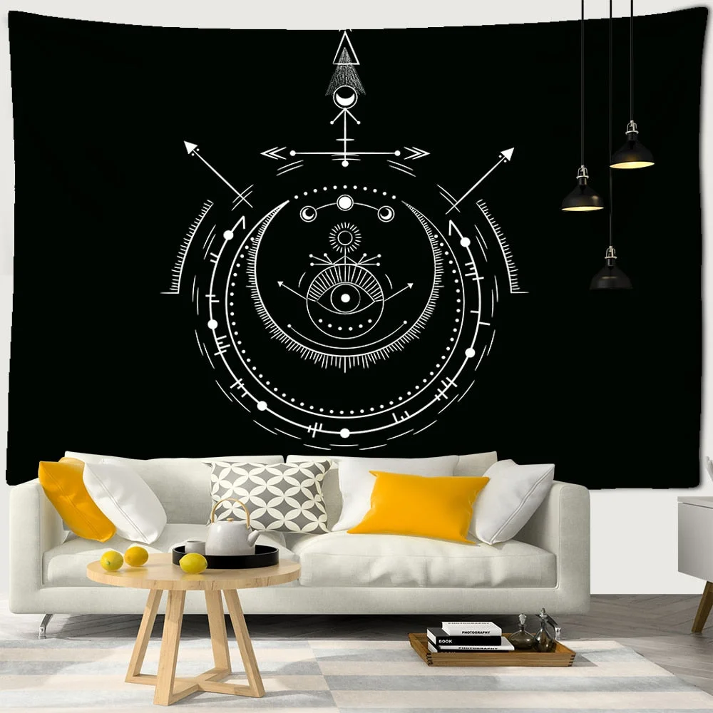 Black White Sun Moon Geometry Polyester Tapestry Mandala Bohemia Wall Hanging Polyester Yoga Mats Beach Towel Decor Livingroom