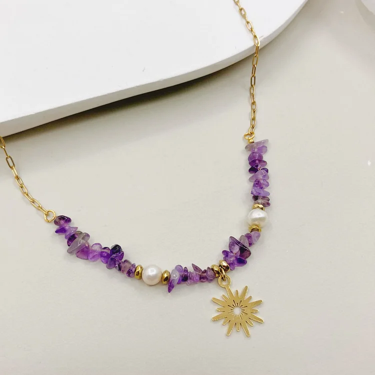 Olivenorma Irregular Amethyst Pearl 16 Pointed Star Pendant Necklace