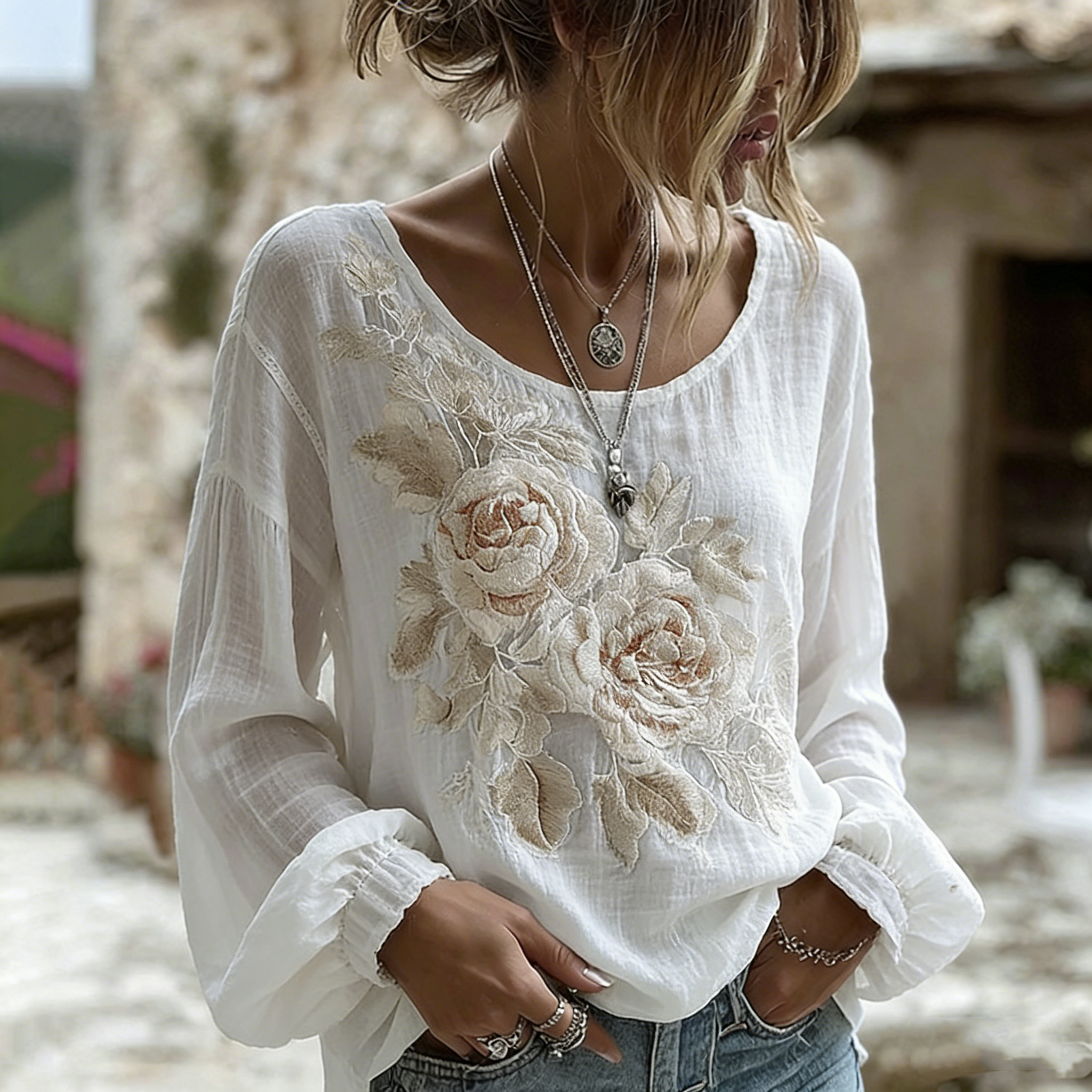 Women's Vintage Floral Patchwork Casual T-shirt elevenforest