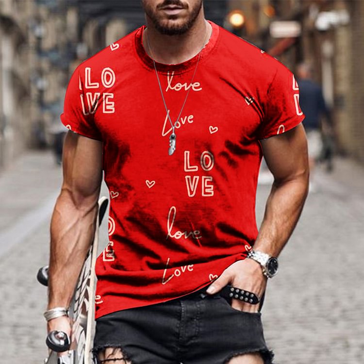 BrosWear Men's Valentine'S Day Love Casual Short Sleeve  T-Shirt