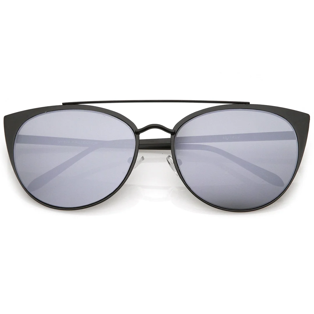 Women's Oversize Metal Crossbar Mirrored Flat Lens Cat Eye glasses 61mm