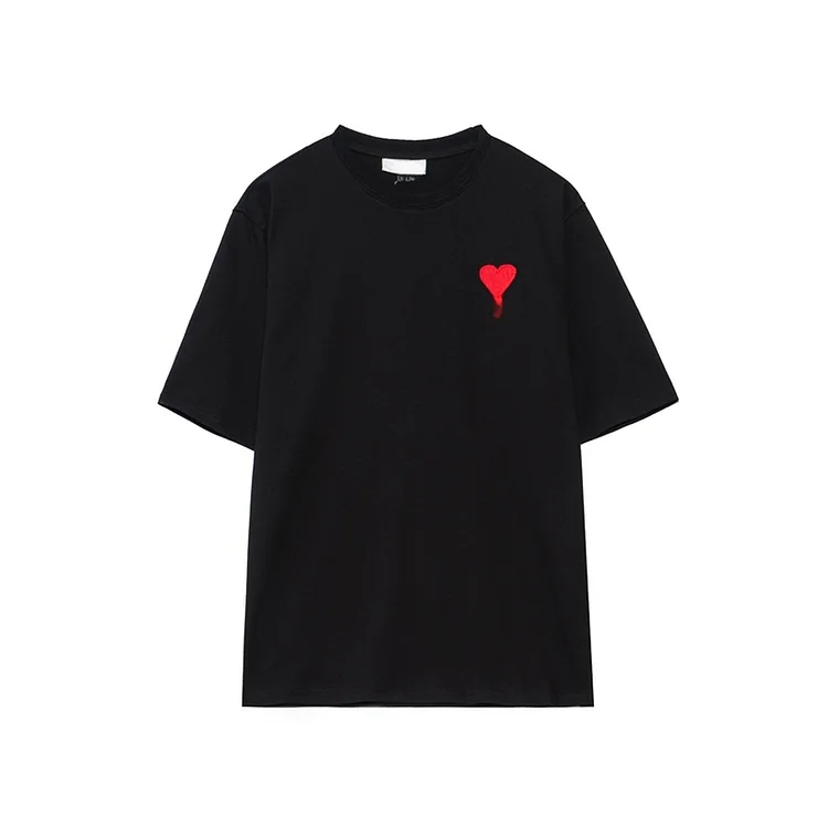 Classic heart pattern embroidery trendy brand fashion summer men and women loose casual couple round neck short sleeve T-shirt