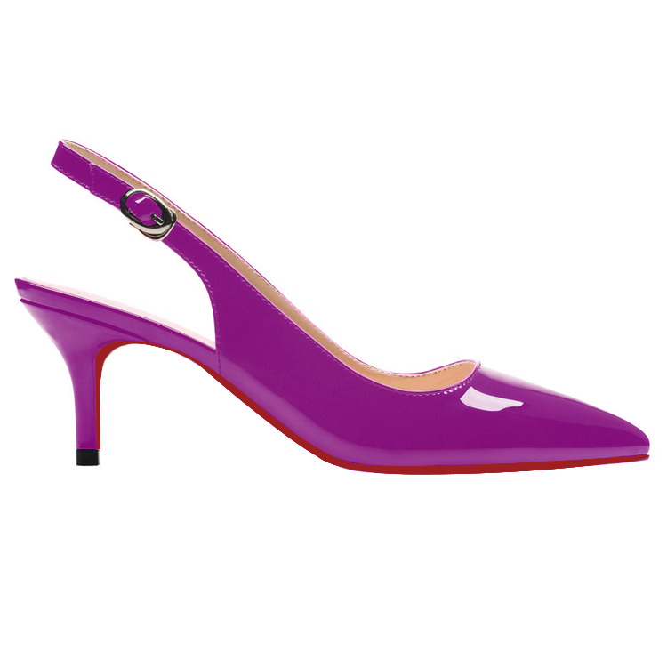 60mm Women's Pointed Toe Slingback Shoes Kitten Heel Red Bottom Pumps Comfortable Dress Patent-vocosishoes