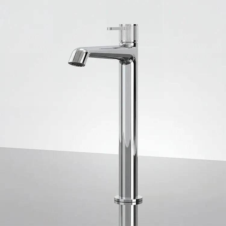 EVERSTEIN High Arc Fluted Vessel Sink Faucet with Pop Up Drain Polished Chrome