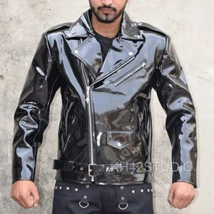 pornhint Pornhint Gothic PVC Shinny Jacket Stylish Moto Motorcycle Vinyl Jacket Punk Rock EMO Fetish Jacket