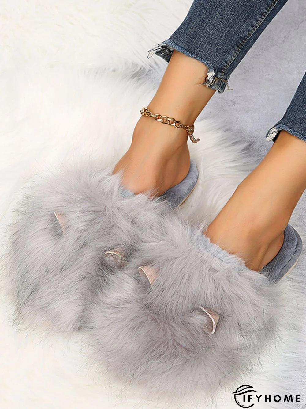 Cute Cat Ears Mohair Warm Fleece Indoor Slippers | IFYHOME