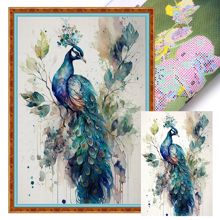 【Huacan Brand】Peacock 14CT Stamped Cross Stitch 40*60CM