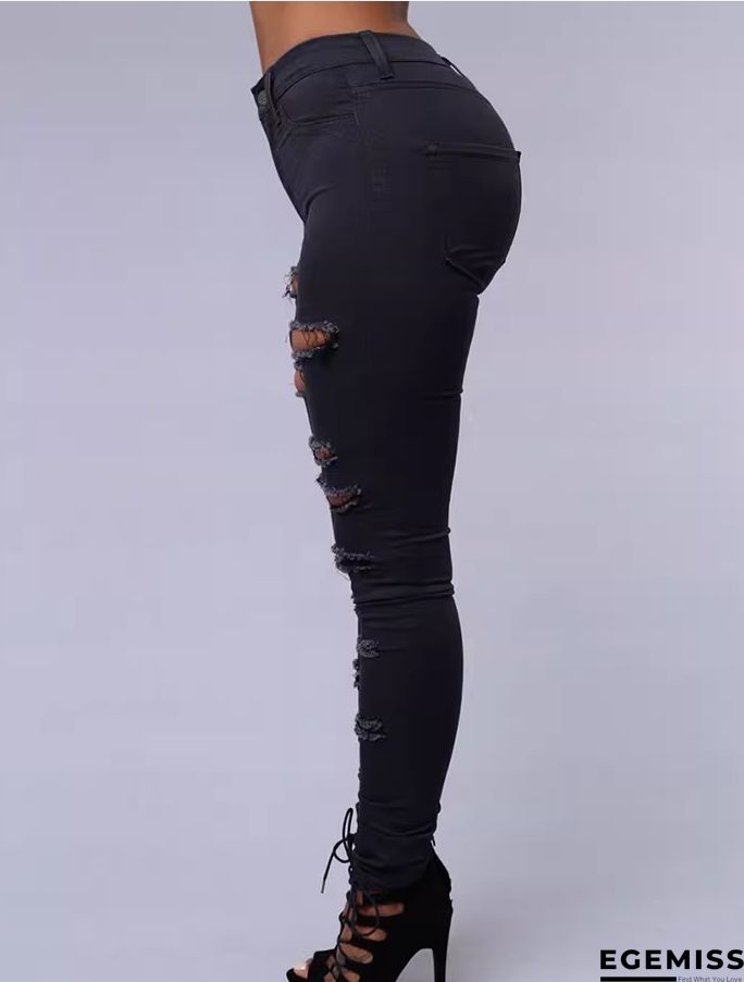 White Fashion Casual Solid Ripped High Waist Skinny Denim Jeans | EGEMISS