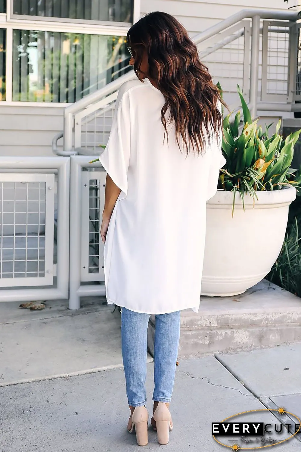 White Chic High Low Kimono Top