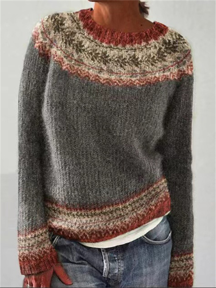 New Sweater Women Hot Round Neck Color Blocking Loose Fashion Knitwear
