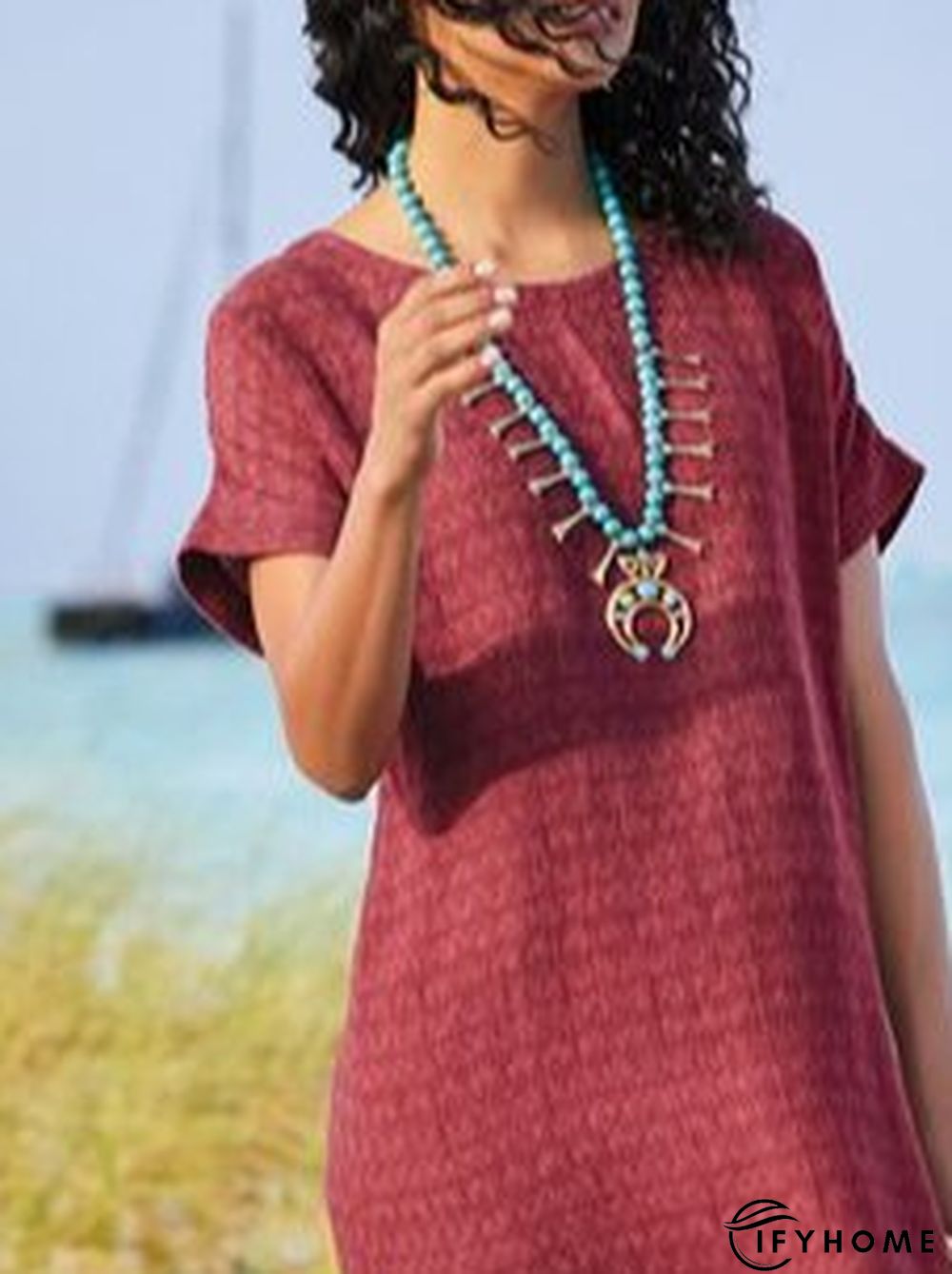 Shift Sweet Floral-Print Crew Neck Weaving Dress | IFYHOME