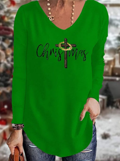 Women's Long Sleeve Scoop Neck Graphic Printed Tops