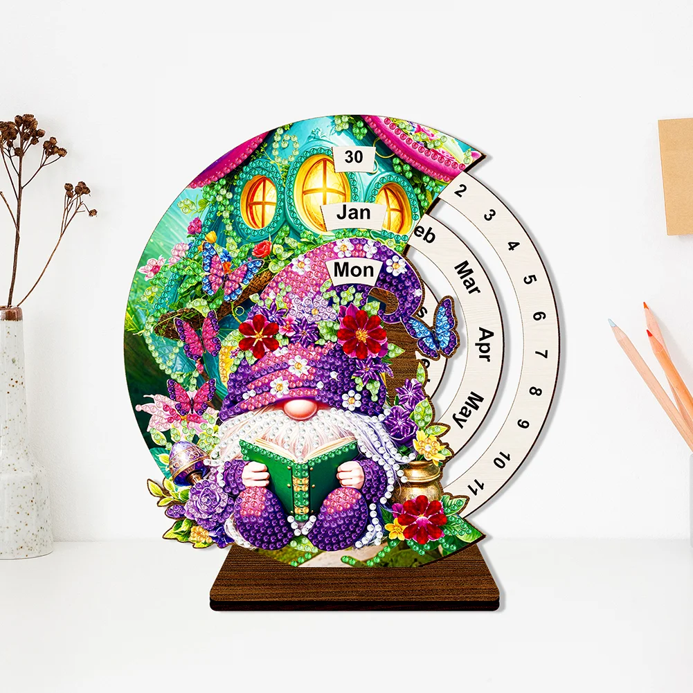 DIY Garden Gnome Special Shape Diamond Painting Spinning Calendar for Adults