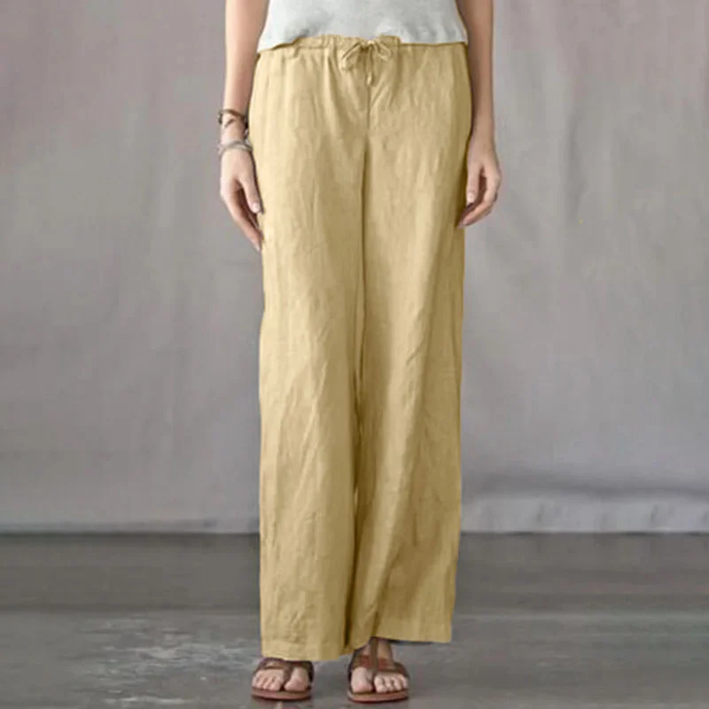 Solid color elastic waist wide-leg casual pants