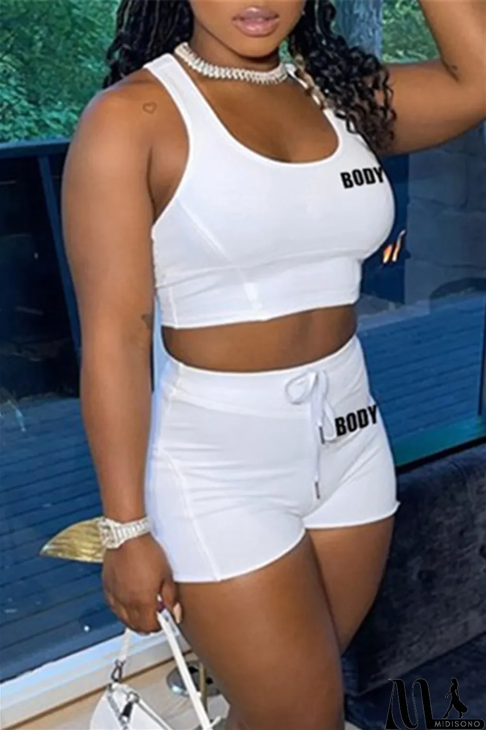 MidiSono - Orange Fashion Casual Letter Print Basic U Neck Sleeveless Two Pieces