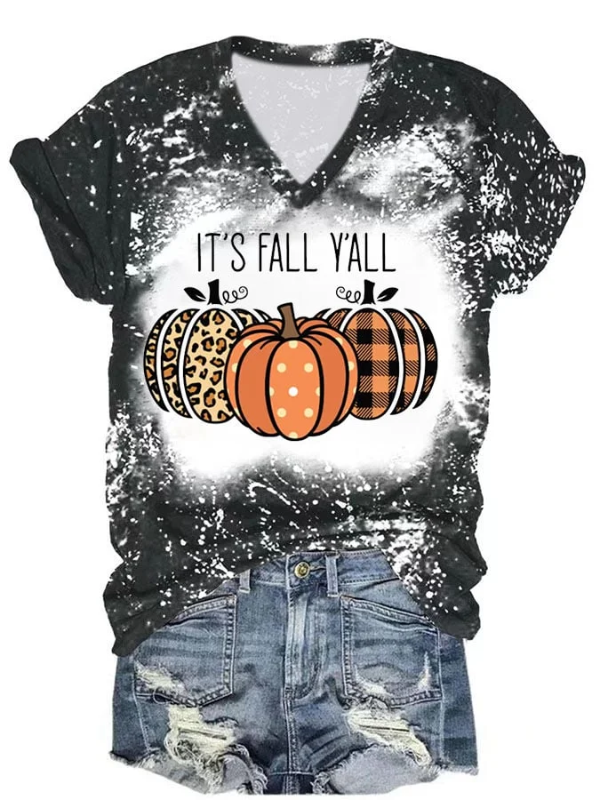 Its Fall Yall Tie Dye V Neck T-Shirt