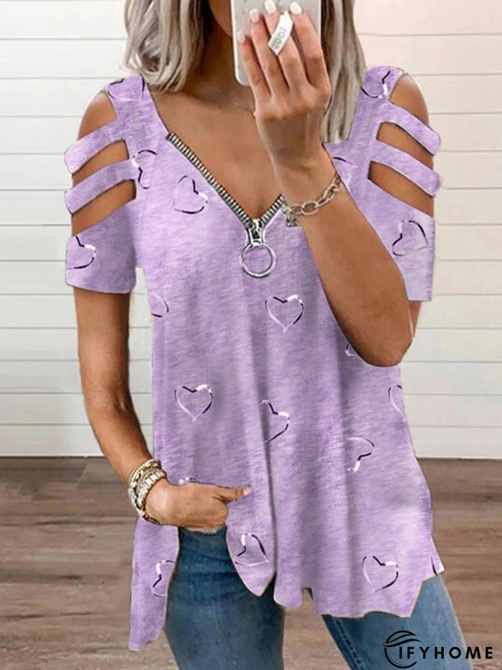 Casual Loosen V Neck Cotton Blend Geometric Tunic T-Shirt | IFYHOME