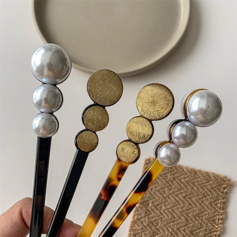Women's Casual Minimalist Geometric Acetic Acid Sheets Pearl Hair Sticks