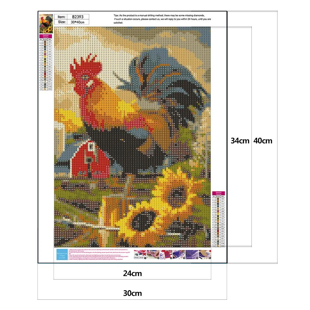 Diamond Painting - Full Round Drill - Rooster Sunflower