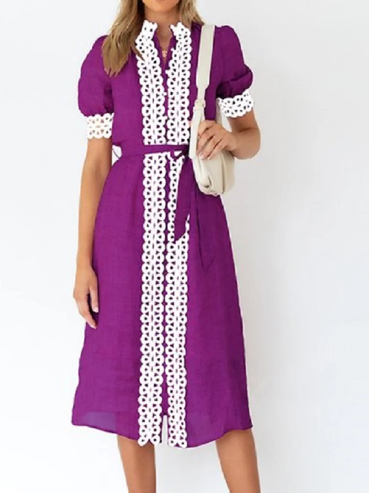 Slim Lace Contrast Temperament Commuter Long Dress