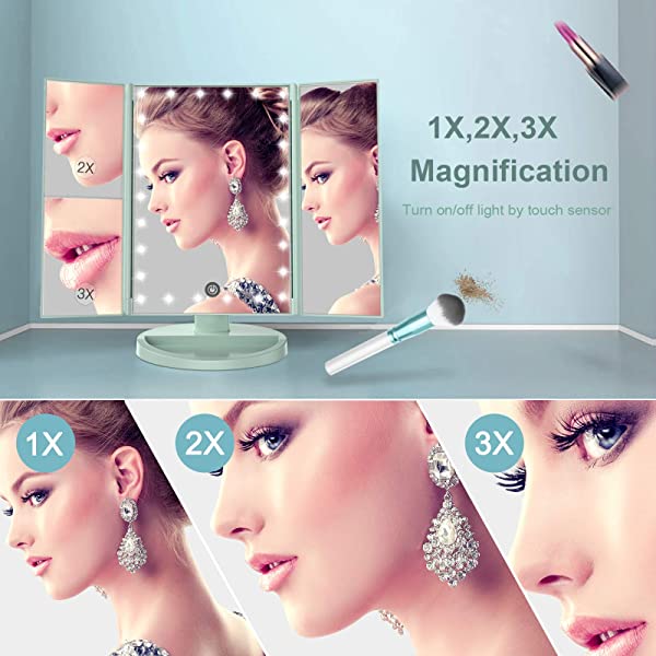 Bestope Makeup Mirror With Lights 21 Led Light Up 2x 3x Magnification Vanity Touch Screen 180 Degree Rotation Dual Power Supply Green Bathroom Mirrors Ekoios Vn Bestope Makeup Mirror With Lights 21, Bestope Makeup Mirror With Lights