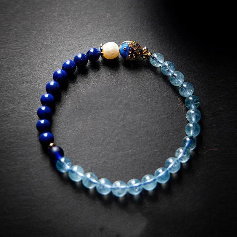 Natural Aquamarine Lazurite Fish Healing Bracelet