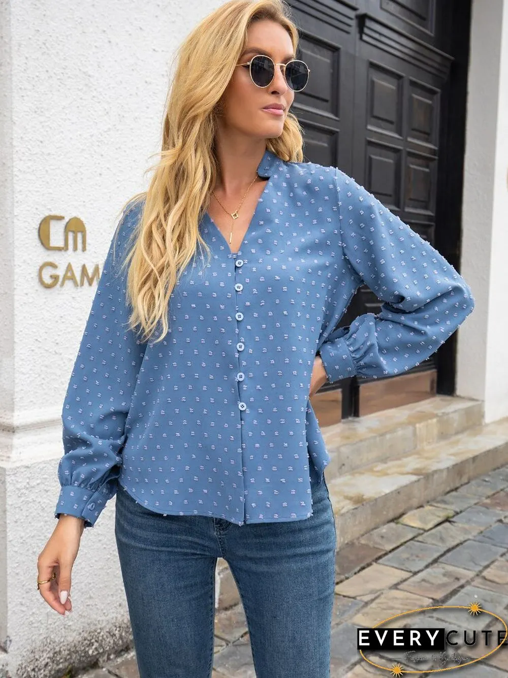 Spring Summer V-neck Blouse Womens loose cardigan top fashion casual wear ladies tops