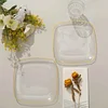 10 Pack | 7" Clear with Gold Rim Square Plastic Dessert Party Plates, Disposable Appetizer Salad Plates