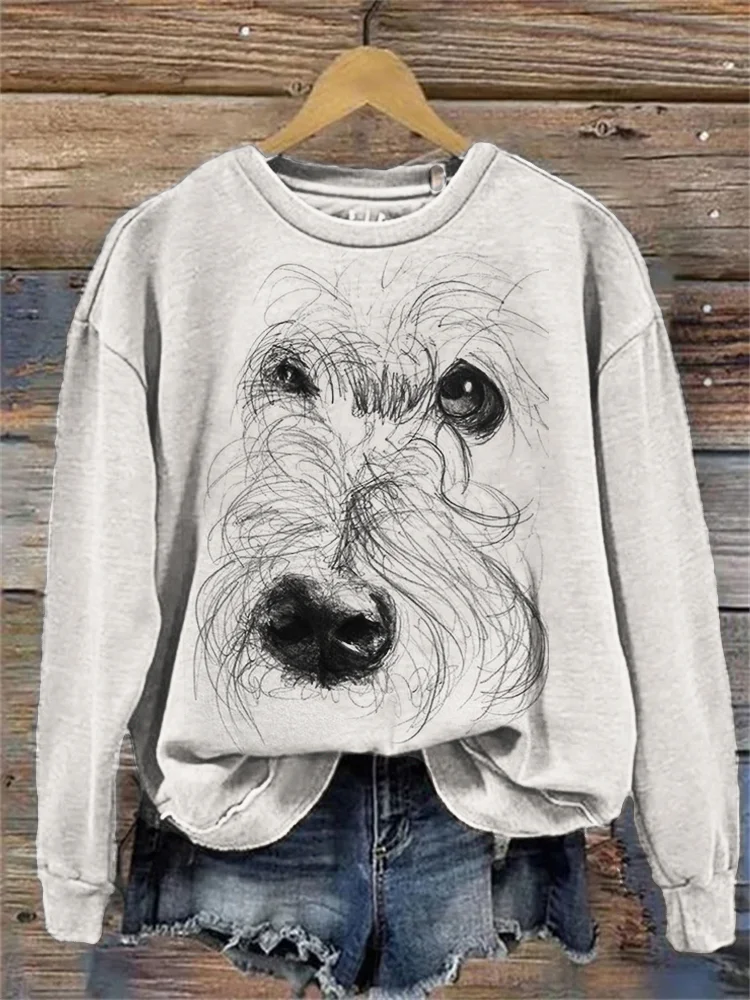 Fuzzy Dog Face Art Comfy Sweatshirt