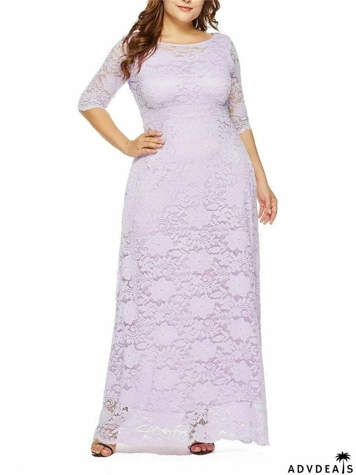 Women's Elegant Plus Size Floral Lace Maxi Pocket Dress for Evening Party