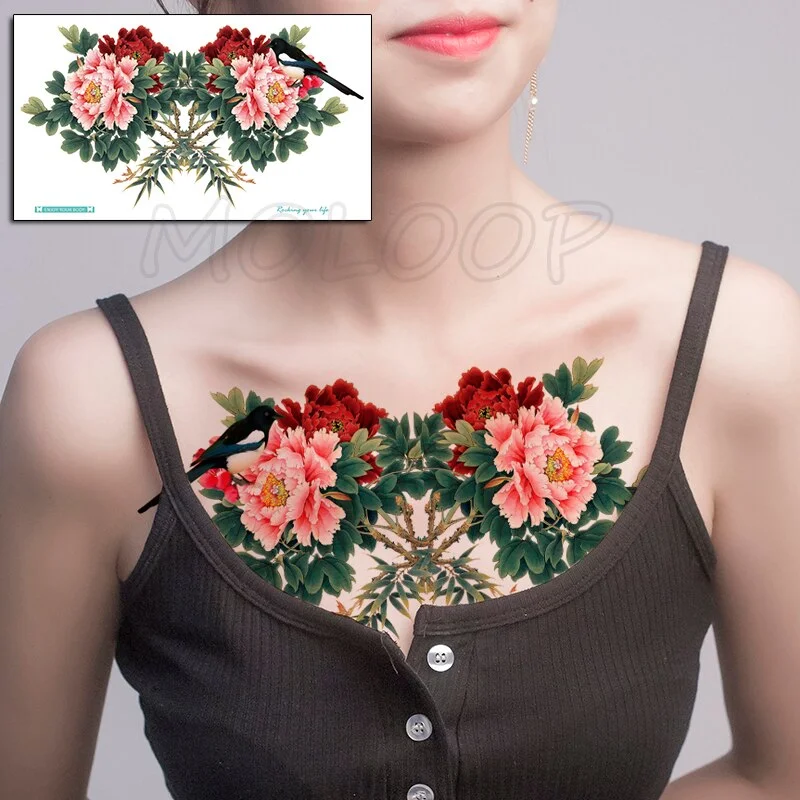 Temporary Tattoo Sticker Plant Leaf Flower Like Butterfly Sexy Chest Back Fake Tatoo Waterproof Flash Tatto Art for Woman Girl