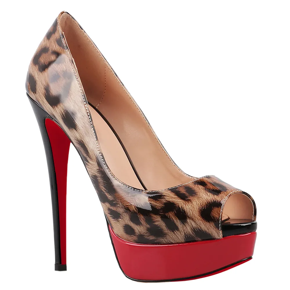150mm Sky High Platform Pumps Gradient Color Leopard Red Black-vocosishoes