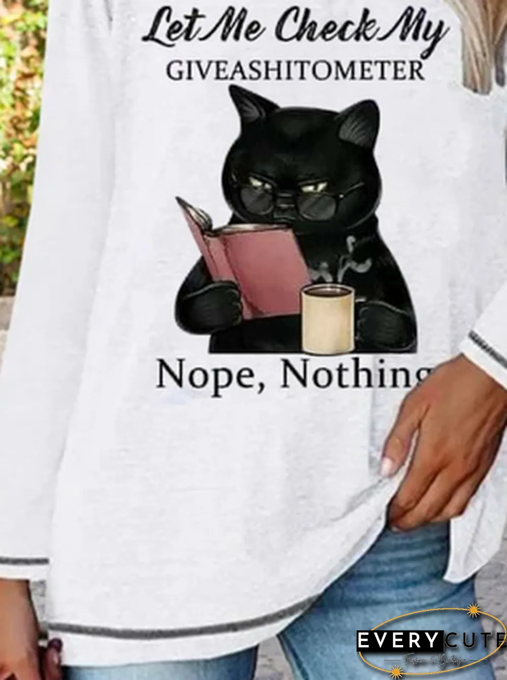 Women Casual Autumn Cat Daily Loose Standard Crew Neck Regular Regular Size T-shirt