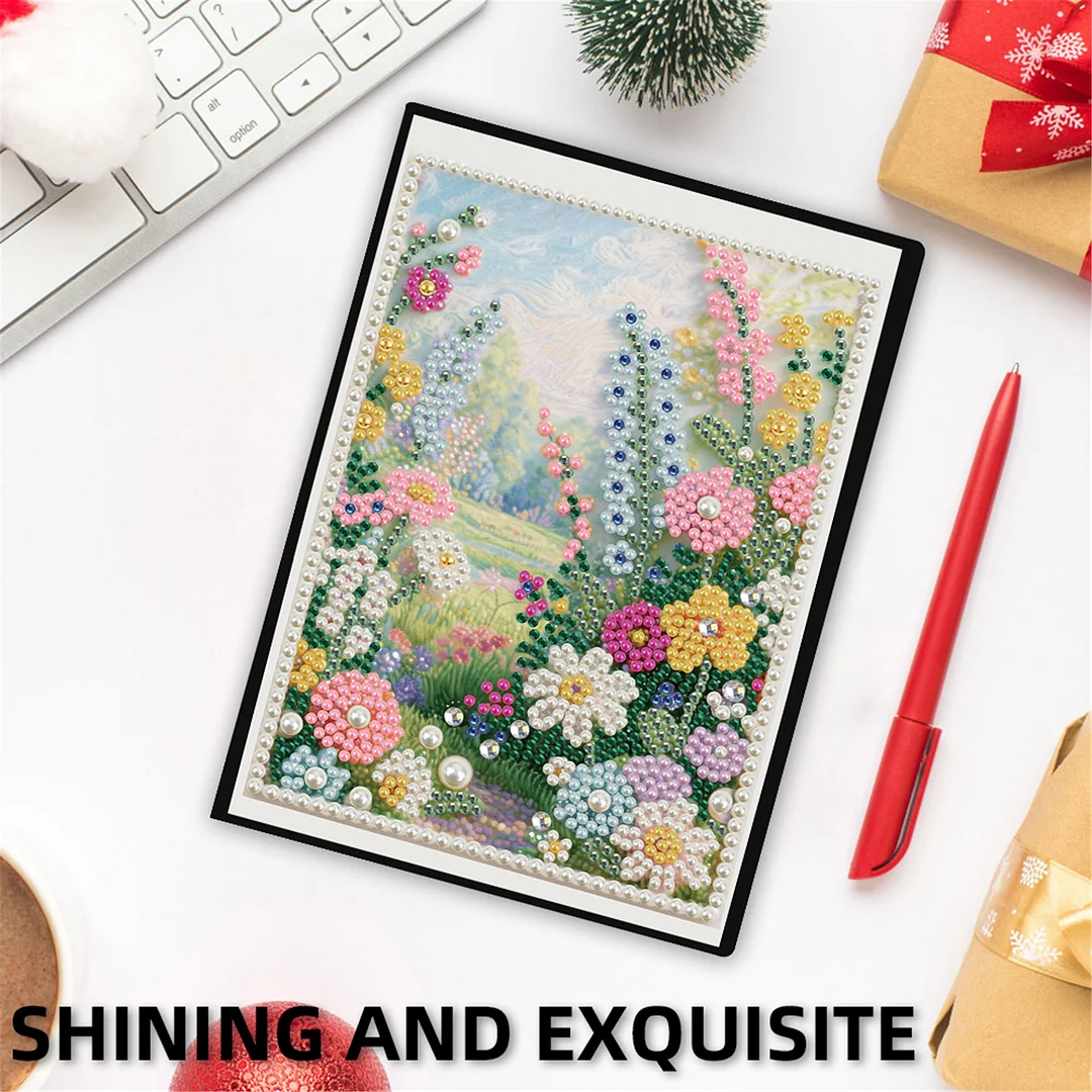 Summer Forest Partial Pearl DIY 50 Pages A5 Diamond Painting Notebook Special Shaped Diamond Art Diary Book Kits Wireless Strip 5D Crystal Art Paintings Sketchbook for Art Drawing