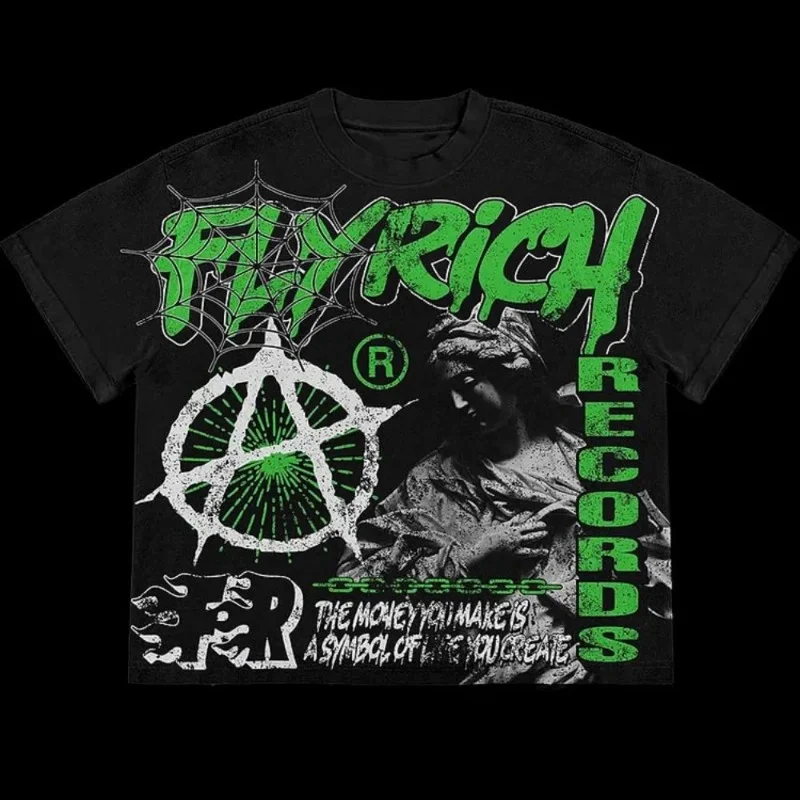 Aonga Vintage Oversize Tshirt Streetwear Women Tops Y2K Vintage FlyRich 2019 World Graphic Print 100% Cotton T-Shirt Men Short Sleeves aonga