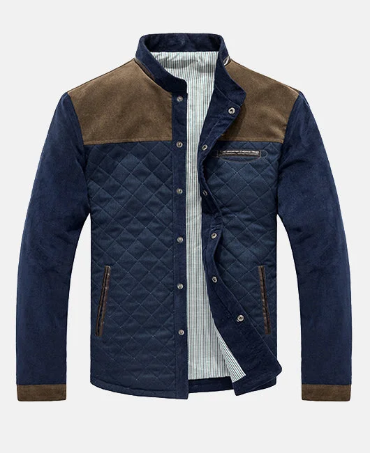 Splicing Snap Button Pocket Quilted Jacket