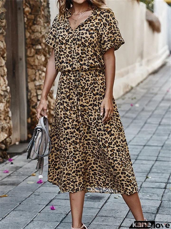 Casual V-Neck Printed Short Sleeve Dresses
