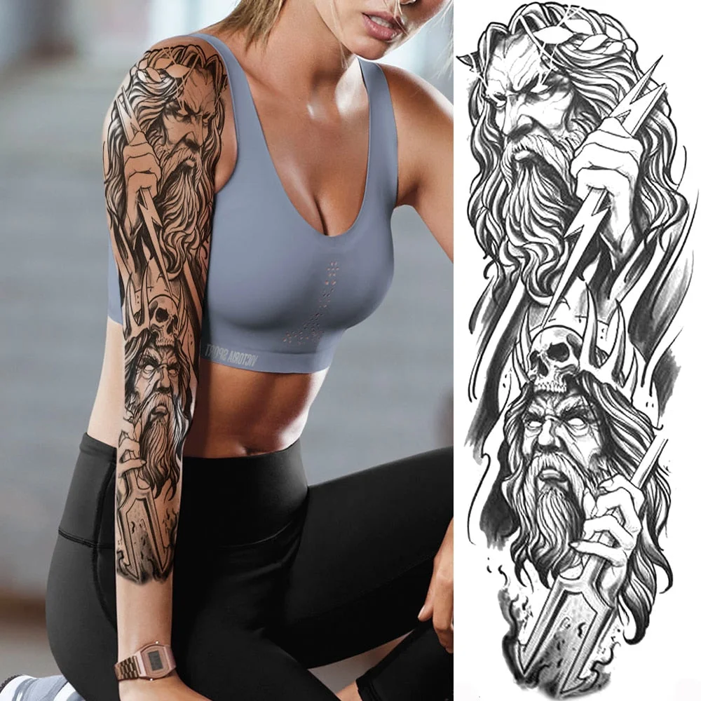Tribal Maori Temporary Tattoo Sleeve For Men Women Adult Wolf Lion Tattoos Sticker Black Large Turtle Tiki Fake Tatoos Supplies 515