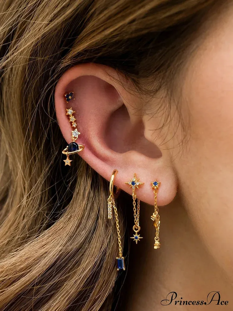 6pcs/set Cubic Zirconia Decor Earrings